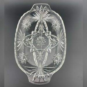 Vintage, Starburst 2-Part Relish Dish, Prescut Clear Glass, by Anchor Hocking